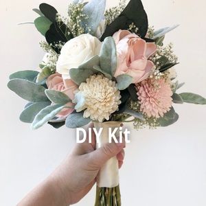 DIY bridal and maid of honor bouquet. 2 DIY corsages free.Blush pink and sage.